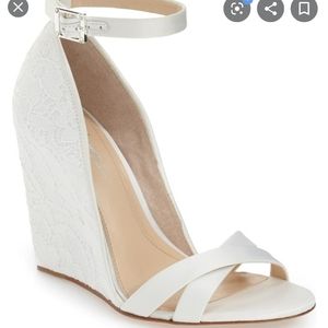 Vince camuto Lilo white lace wedges
